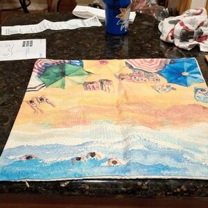 Colorful Beach Scene Tapestry Pillow Cover 17"x 17"
